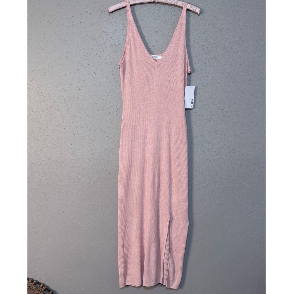 NWT Just Fab Maxi Ribbed Knit Dress Fitted Bodycon Sleeveless XXL Pastel Pink